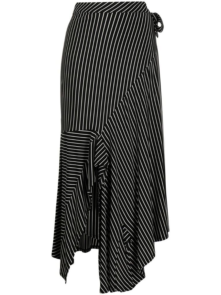 asymmetric striped midi skirt