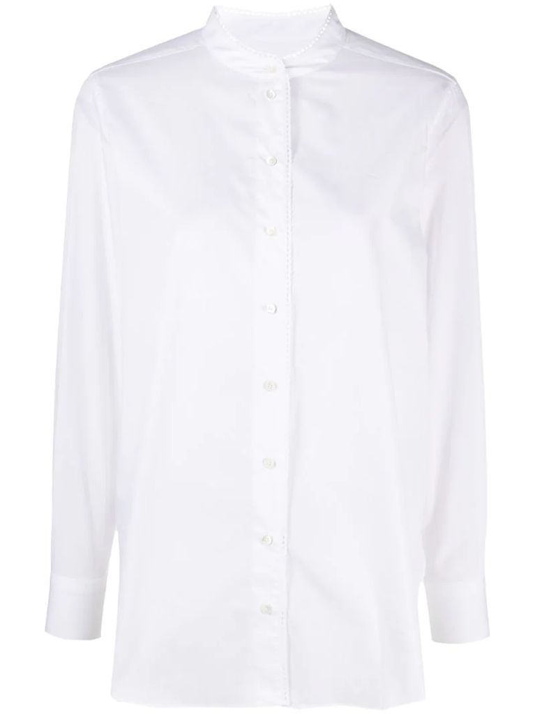 collarless button-up shirt