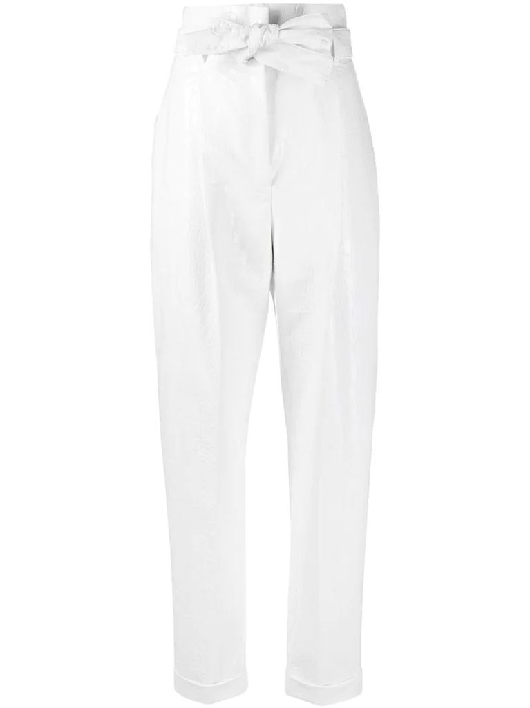 croc-effect tapered trousers
