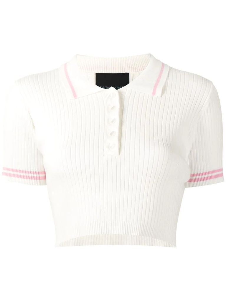 cropped ribbed polo top