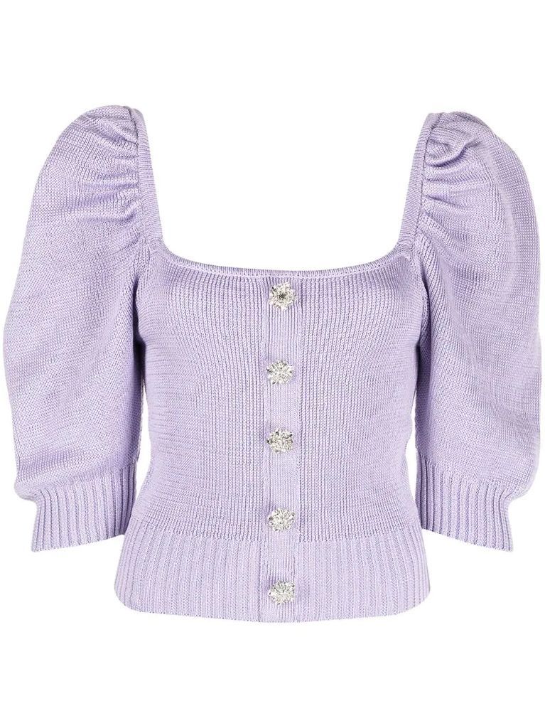 puff-sleeve knitted top