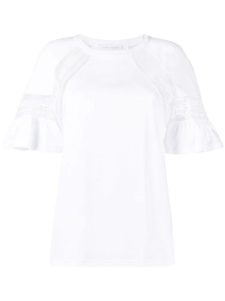 embroidered ruffle-hem T-shirt