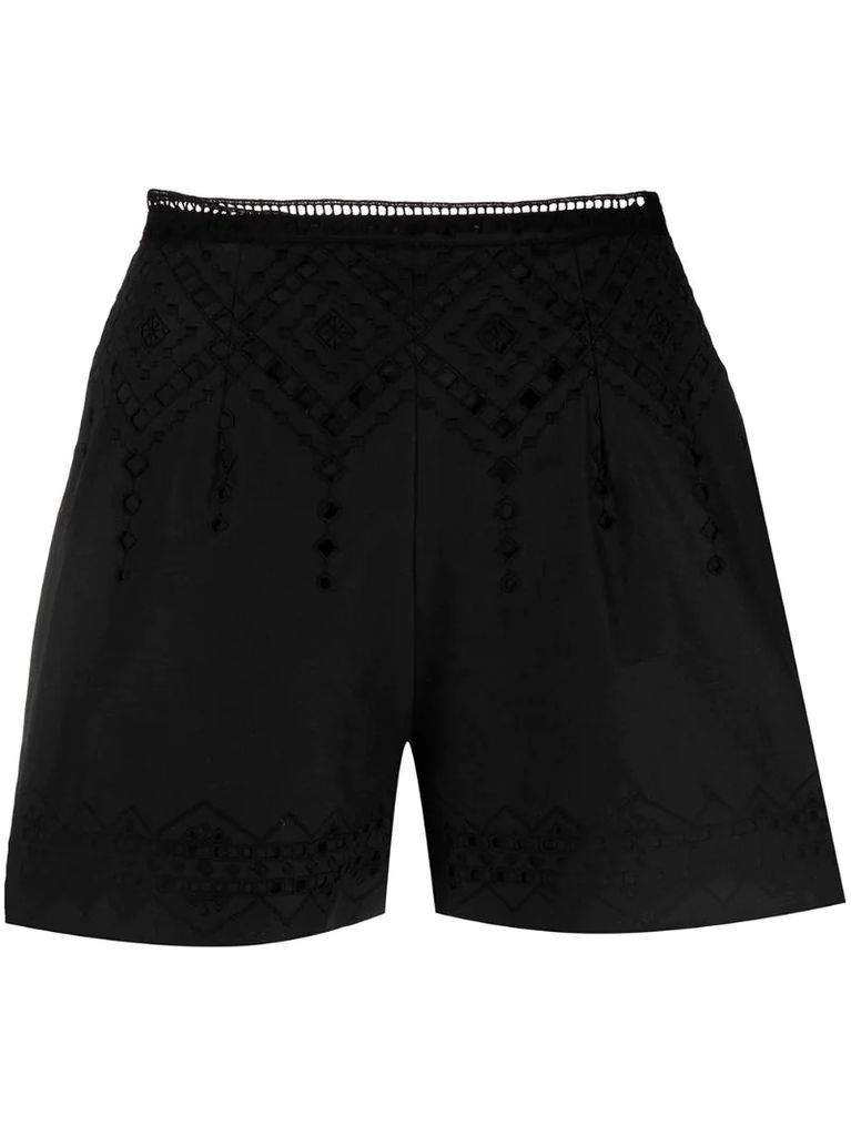 embroidered high-waist shorts