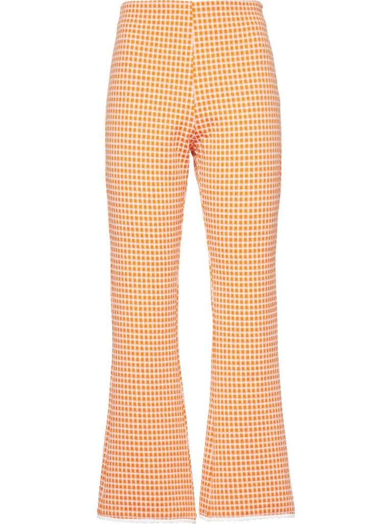 checked flared trousers