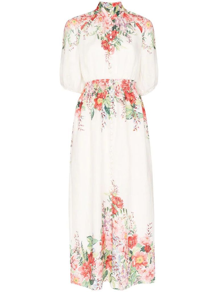 floral-print shirred maxi dress
