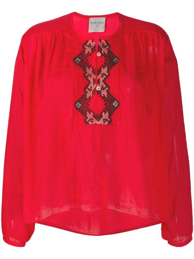 embroidered pattern round neck blouse