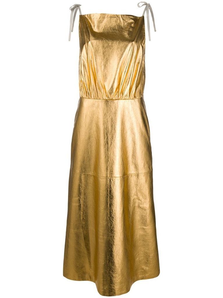 metallic sheen pleated dress