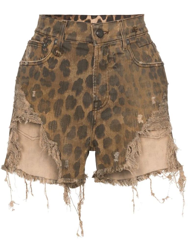leopard-print distressed shorts