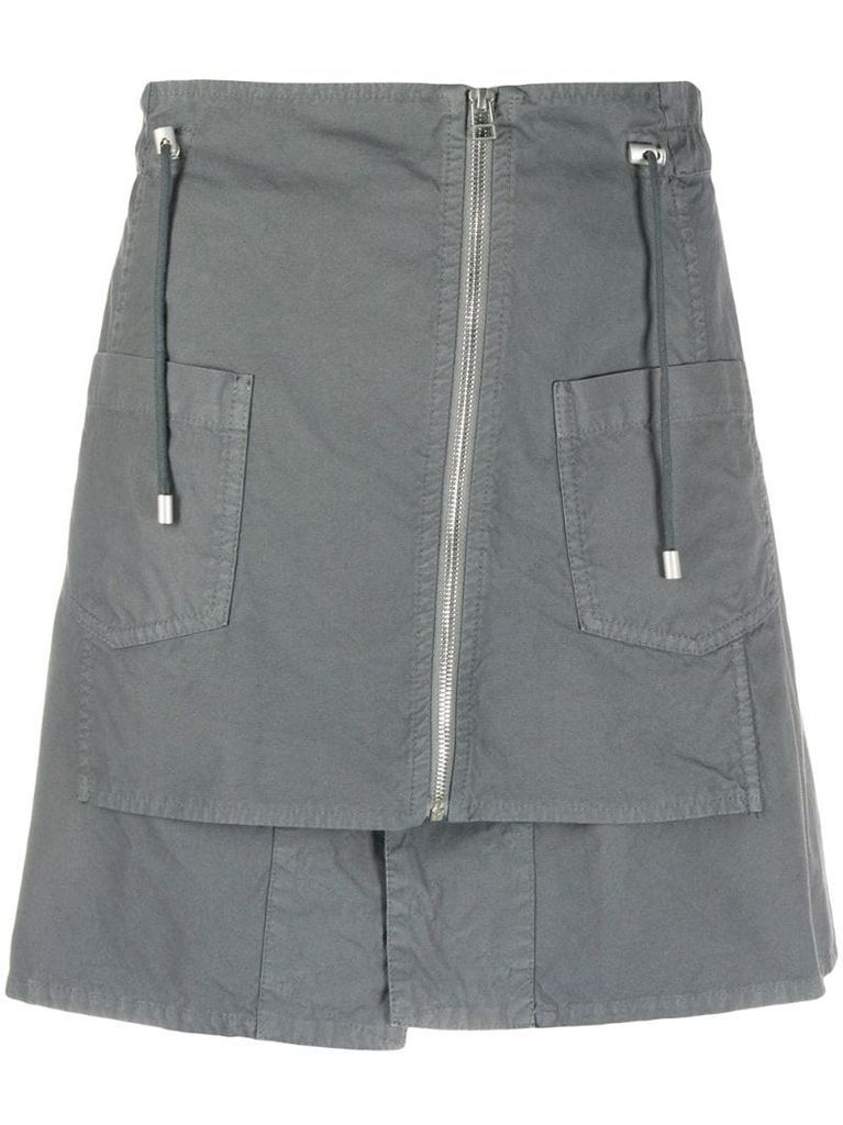 zipped drawstring mini skirt