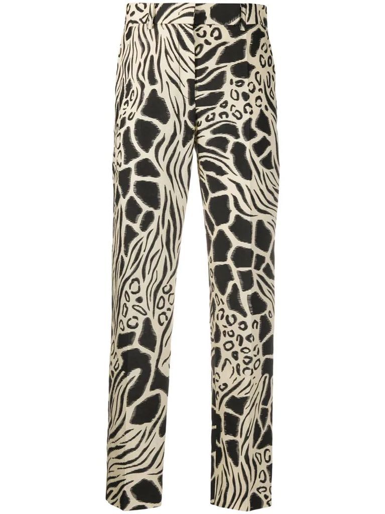 animal print pleated detail trousers