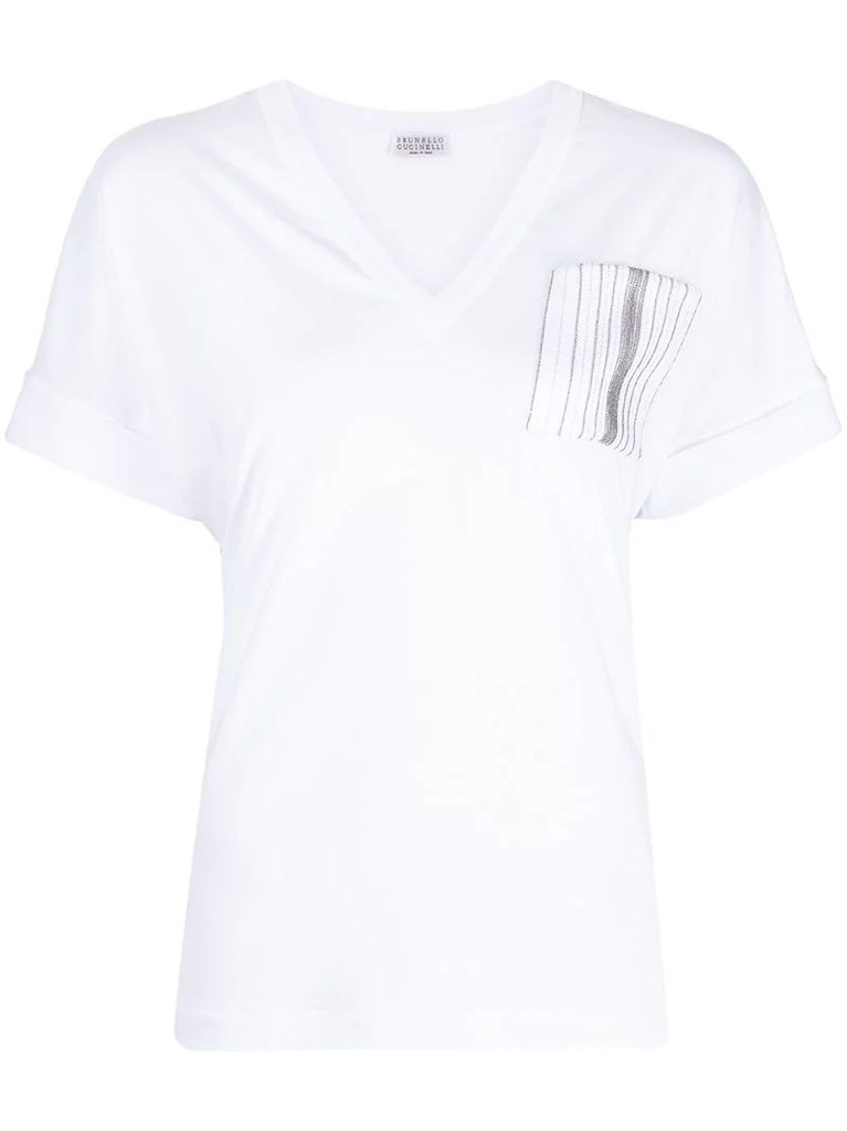 stripe-detail V-neck T-shirt