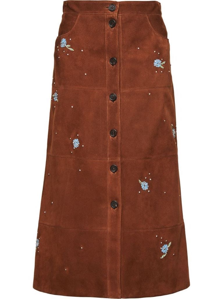 floral-embroidered crystal-embellished skirt