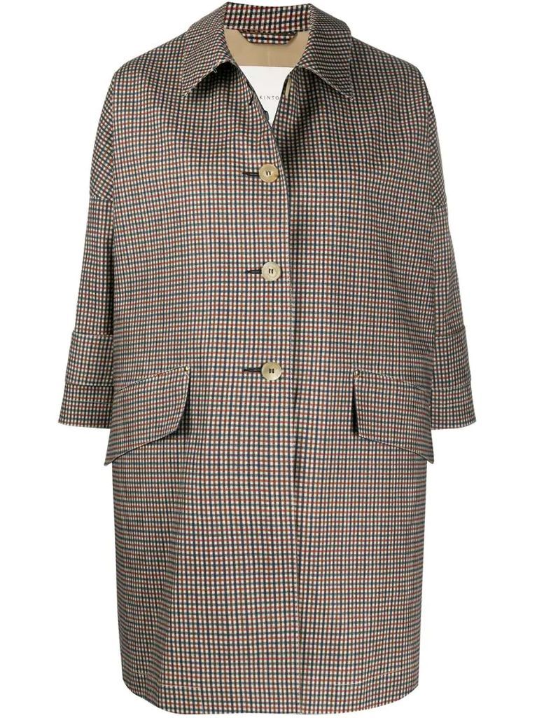 checkered buttoned A-line coat