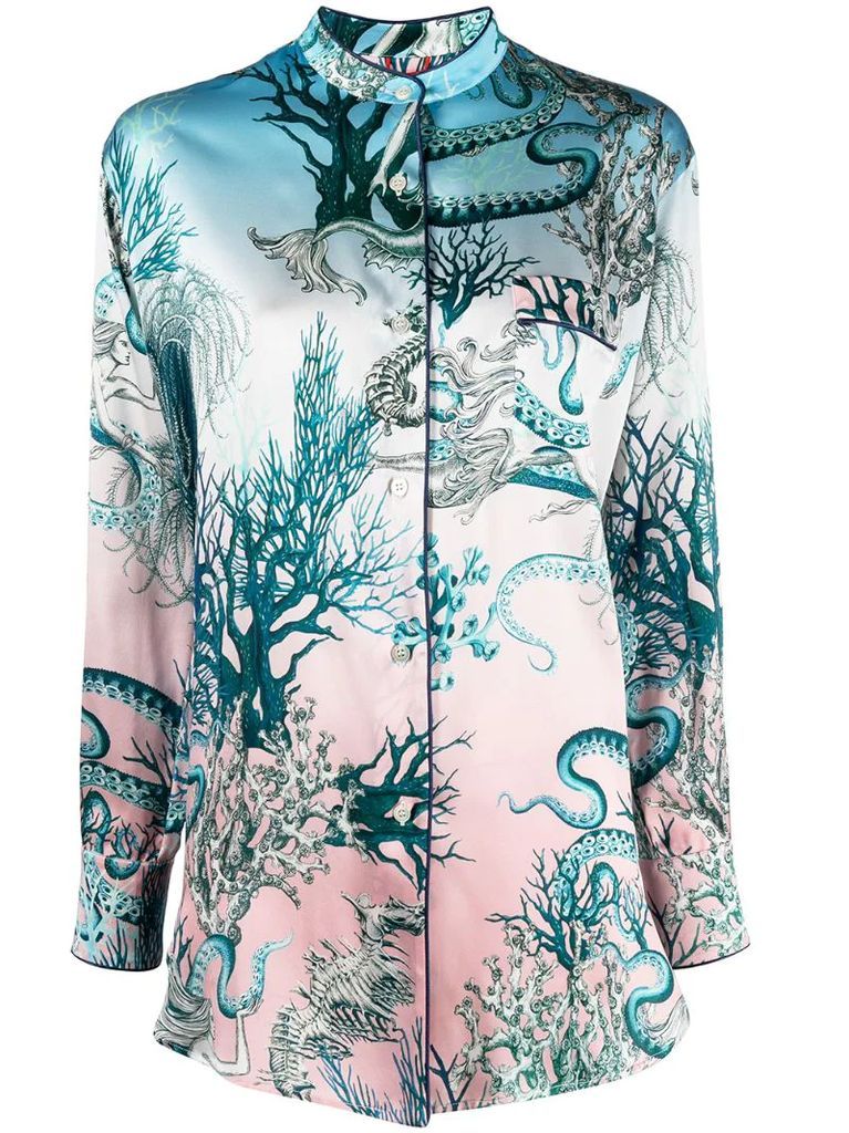 underwater print silk shirt