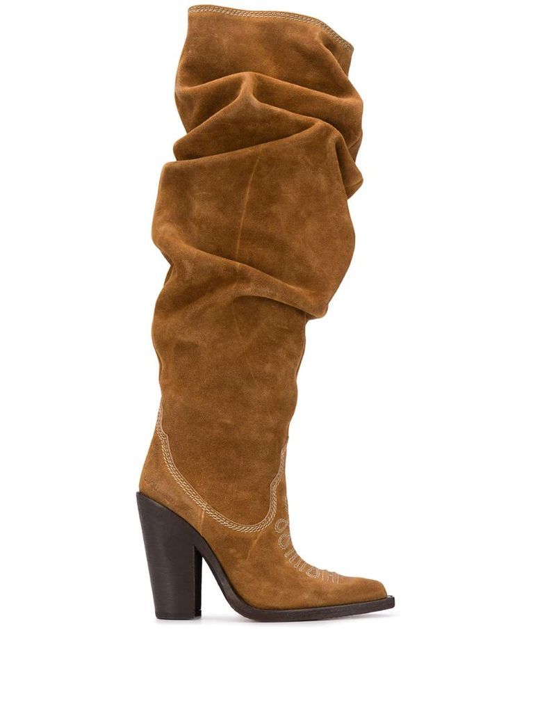 crushed Western style knee-high boots