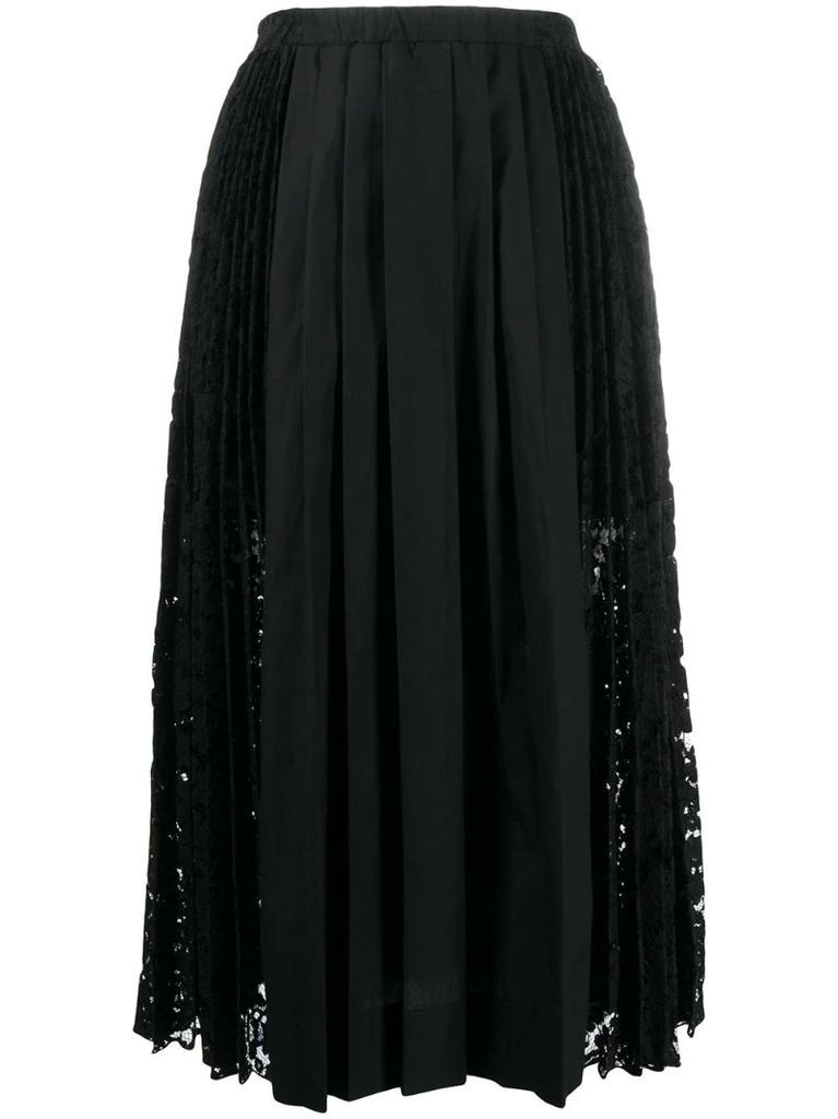 Lace-Panelled Pleated Skirt