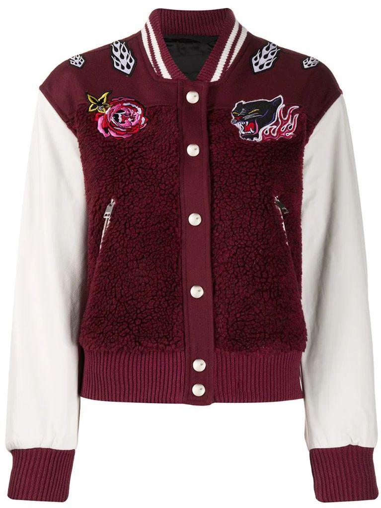 embroidered patch teddy bomber jacket