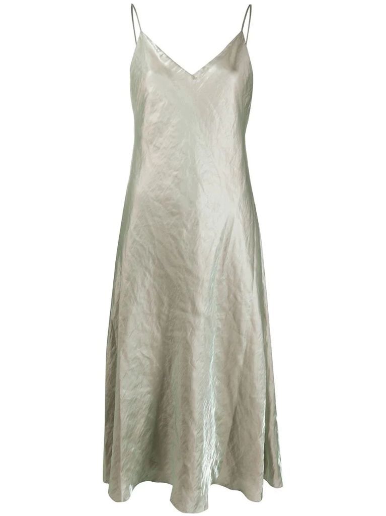 iridescent crinkled slip dress