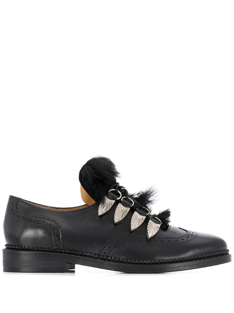 faux fur embellished lace-up brogues