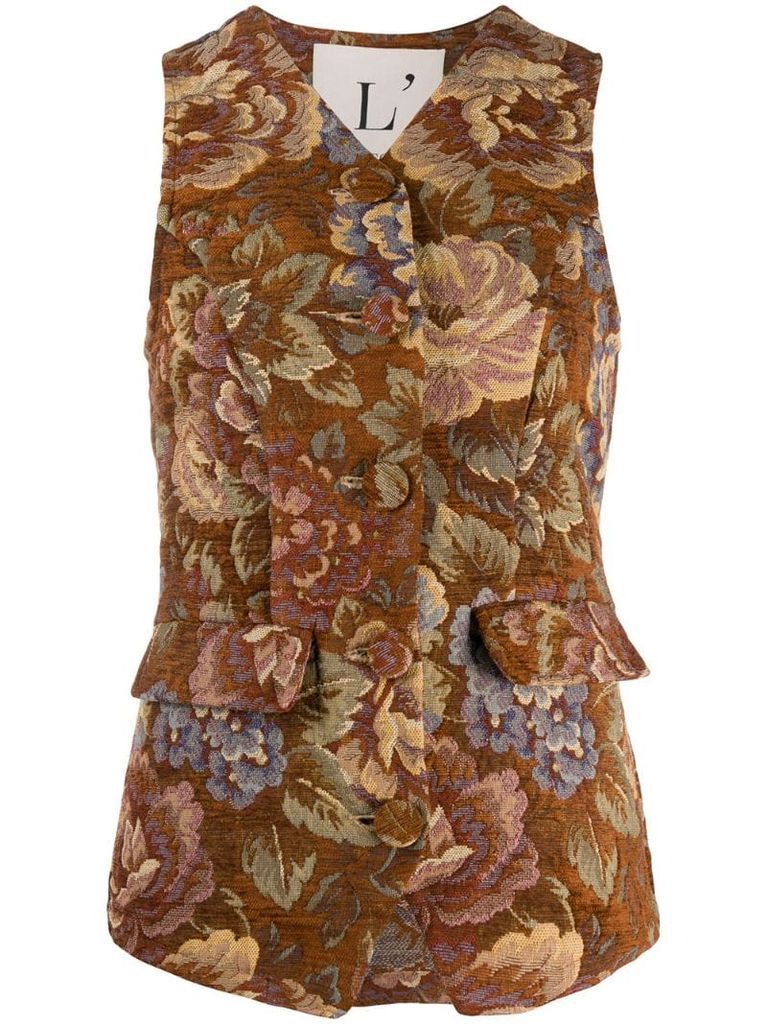 Damascato floral-pattern waistcoat