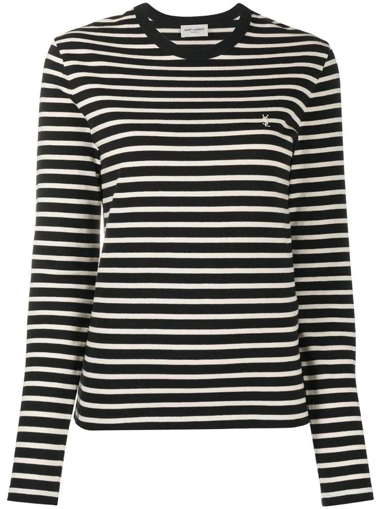 logo embroidered striped top