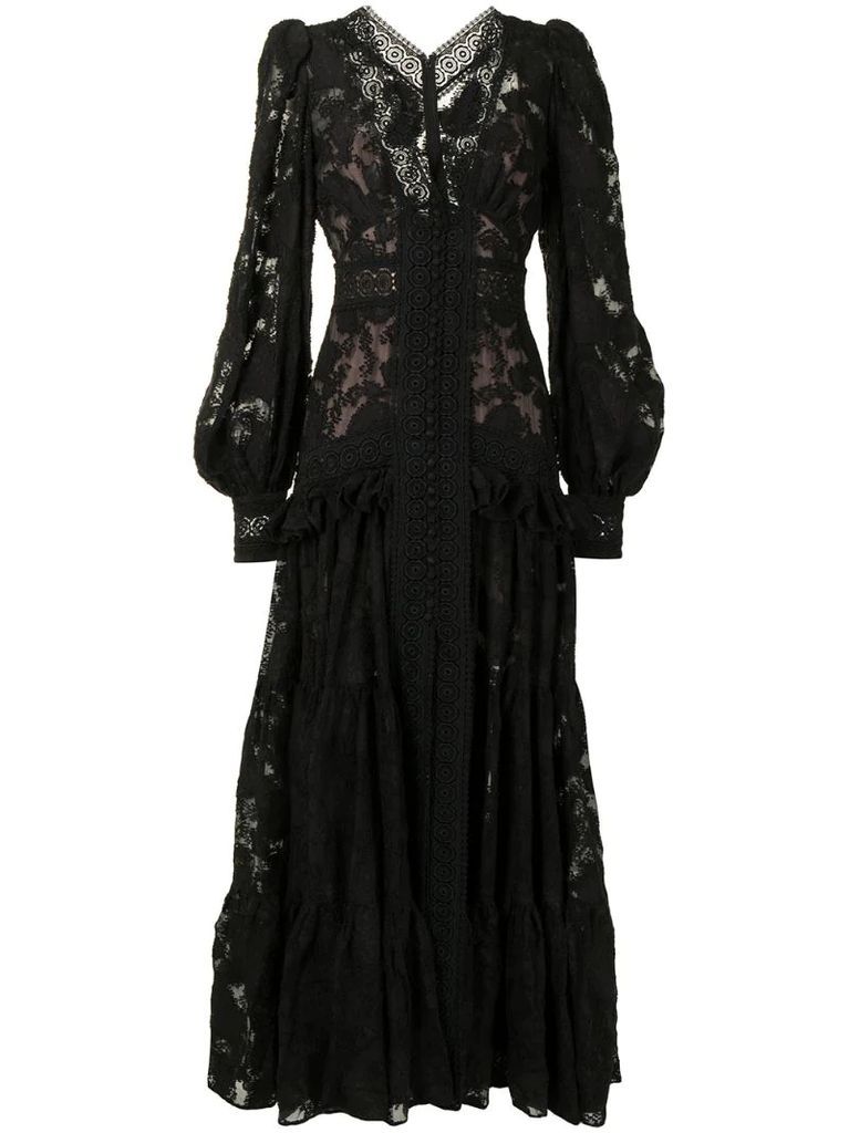 Suffield broderie-trimmed lace dress