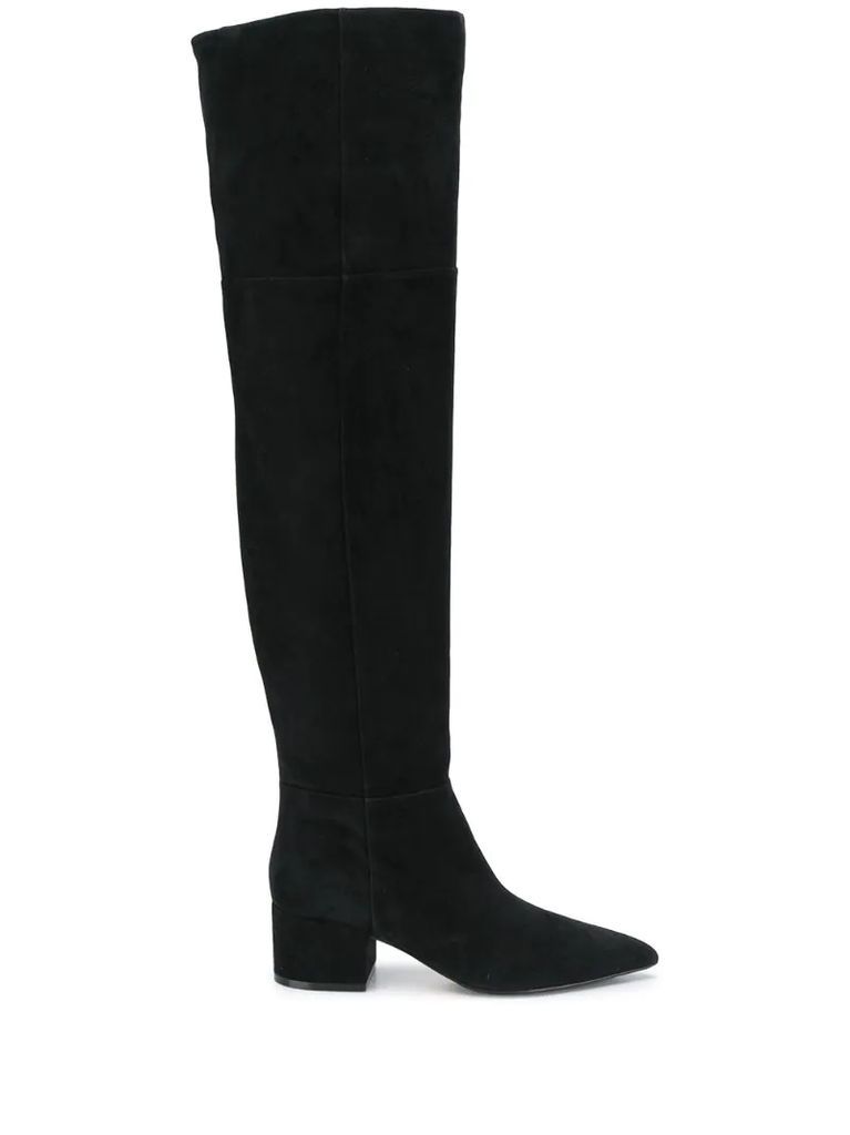 knee-length pointed toe boots