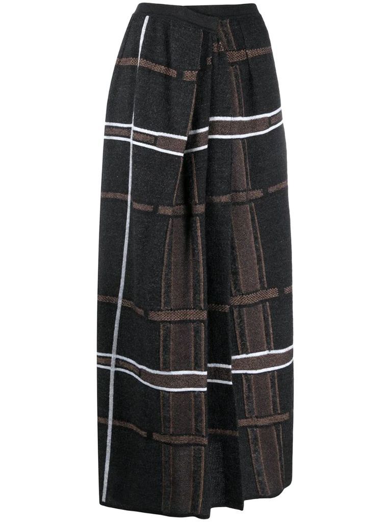 check pleated wrap skirt