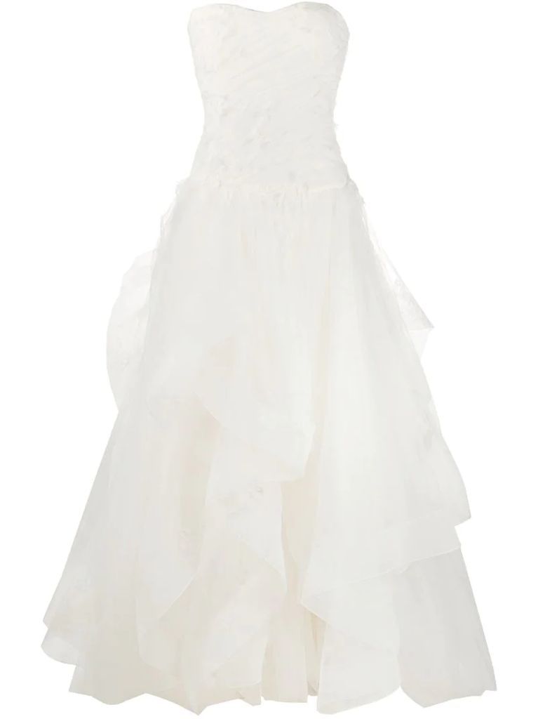 lace ruffled-panel gown