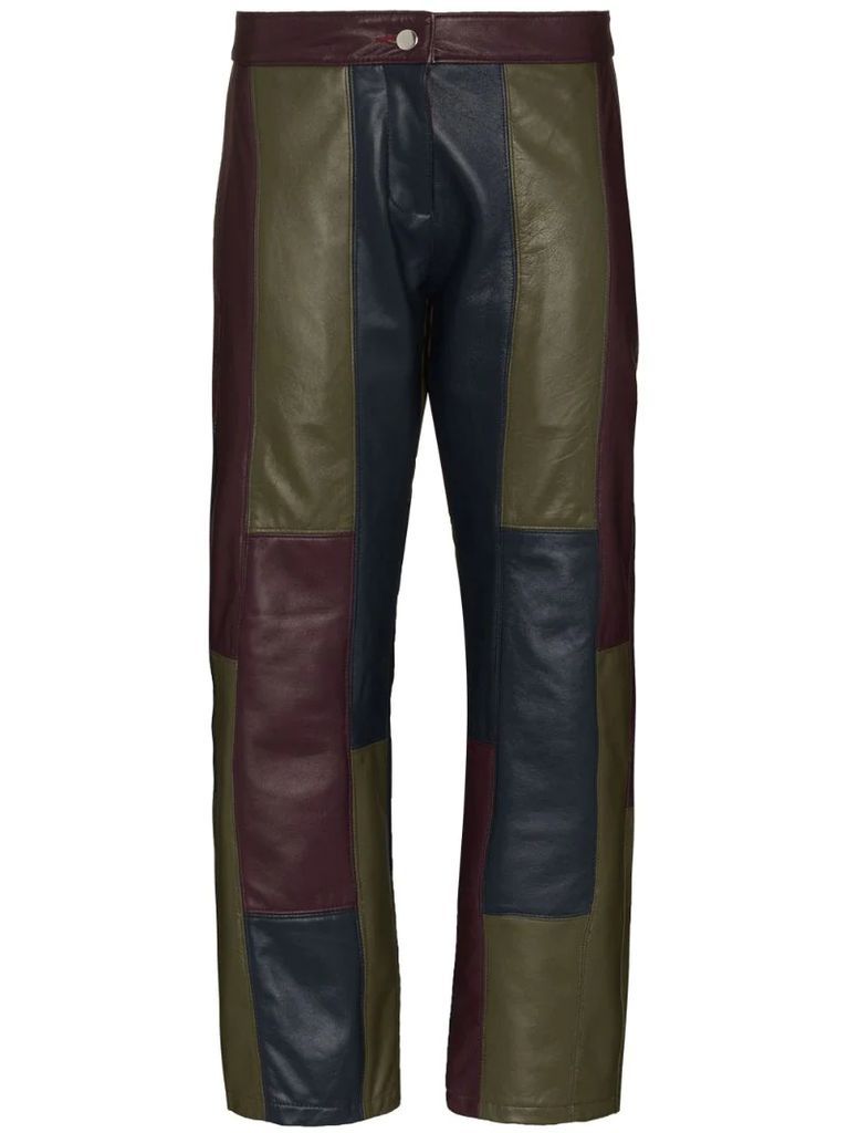 recycled leather patchwork trousers