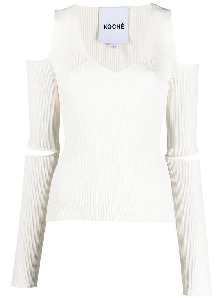 ribbed knit cut-out detail top