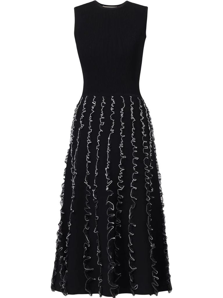 tulle-detailing knitted midi dress