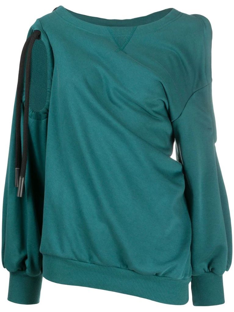 twist-draped cold-shoulder sweatshirt