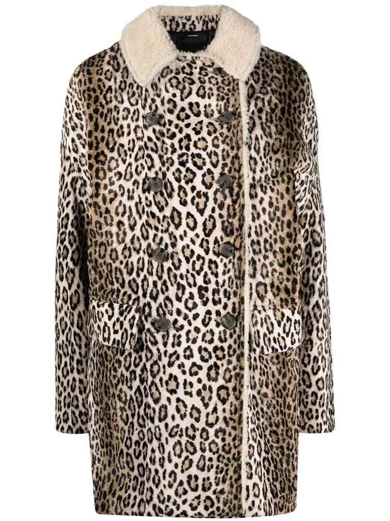 leopard-print double-breasted coat