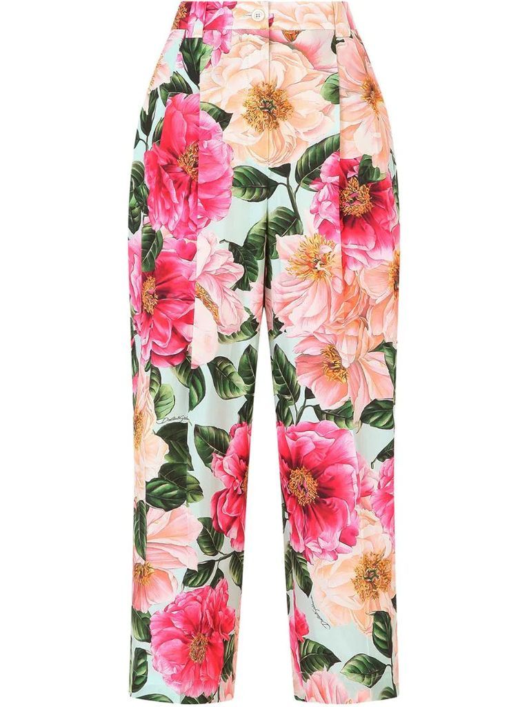 floral-print cropped trousers