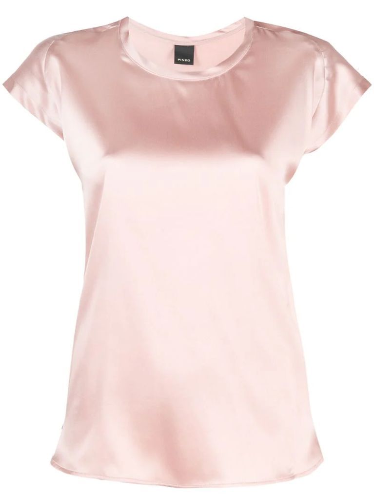 satin-finish short-sleeved blouse
