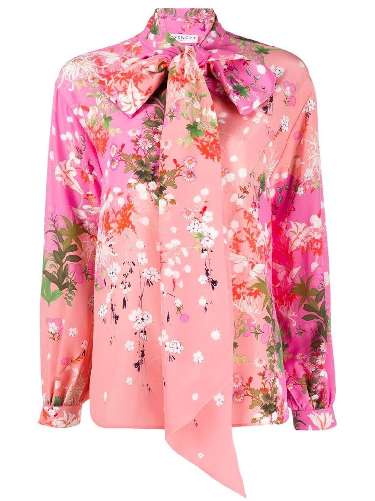 floral-print bow-tie blouse