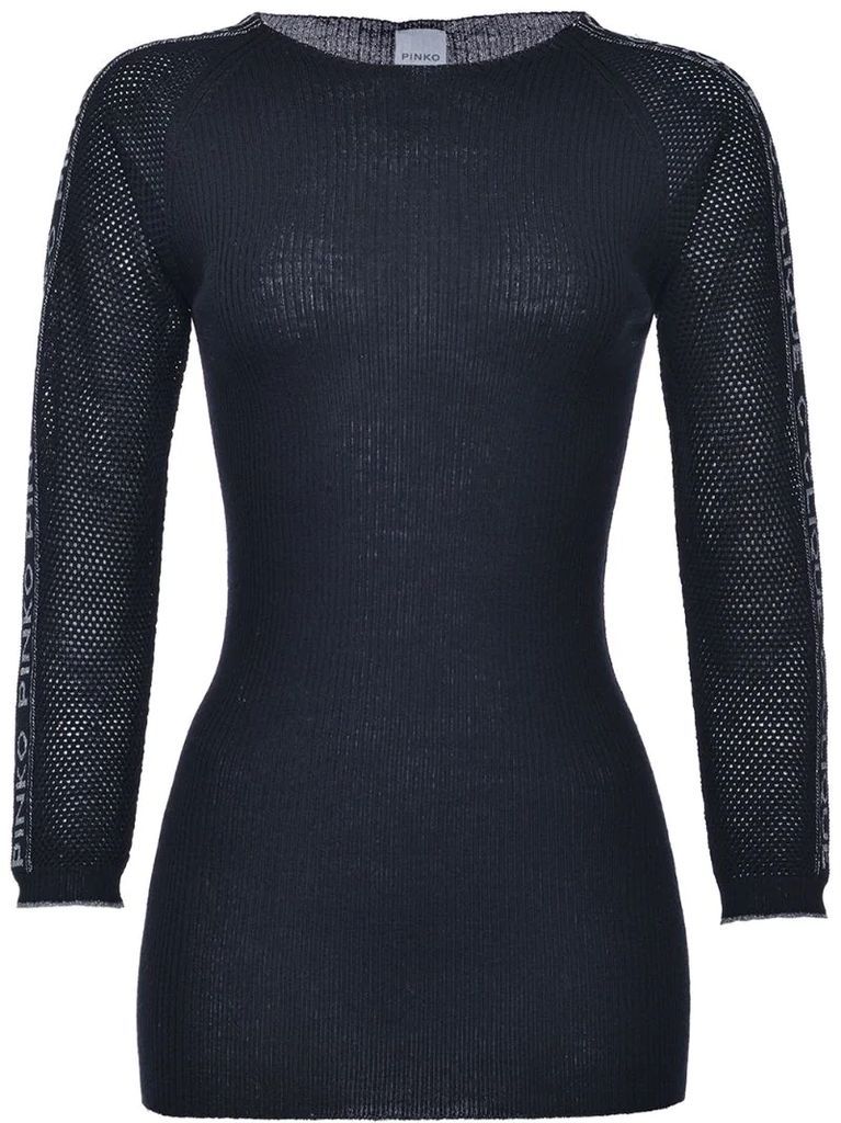 mesh-sleeve ribbed jumper