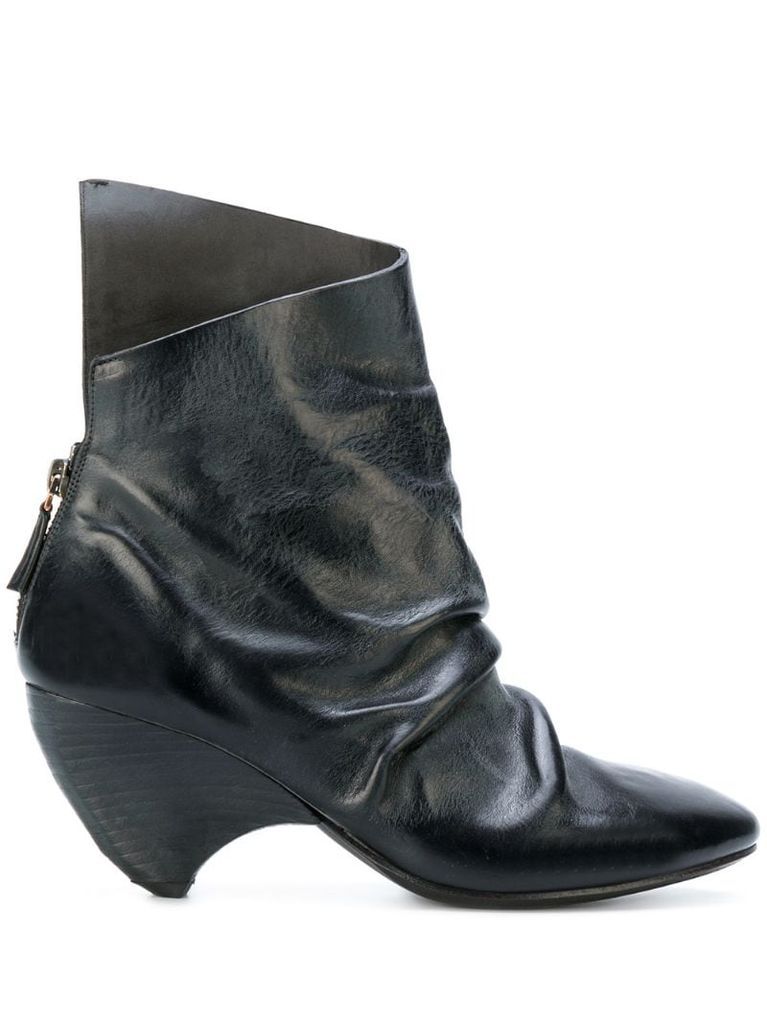 ruched asymmetric ankle boots
