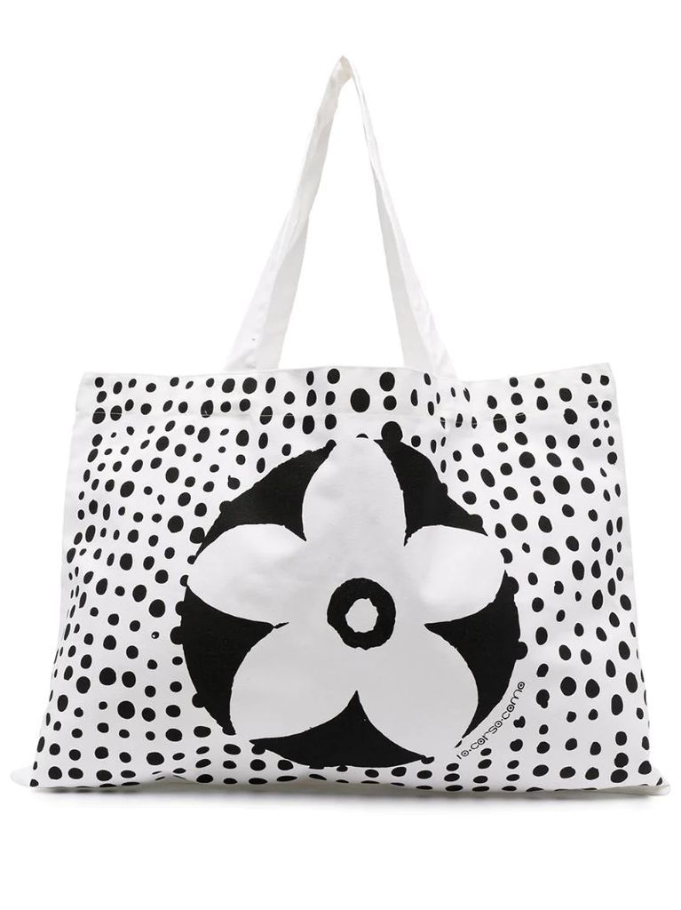 floral polka-dot print tote bag