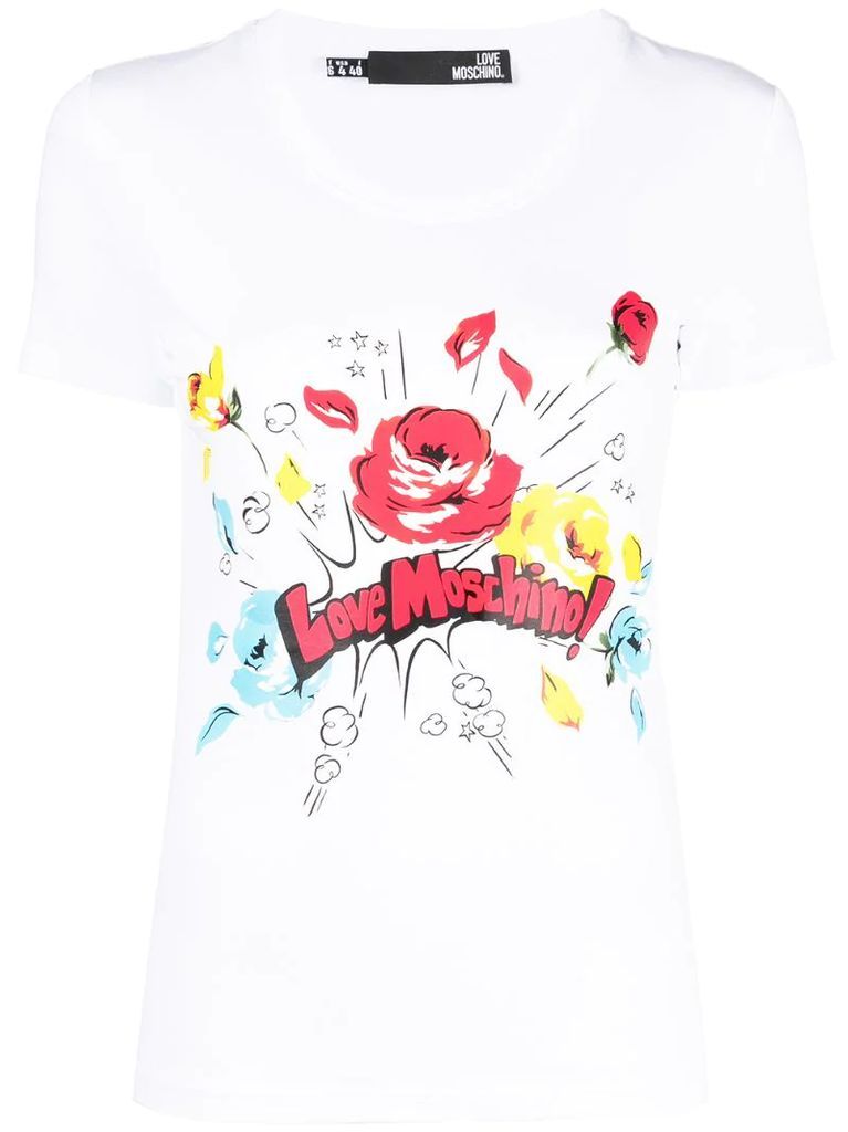 rose-print logo T-shirt