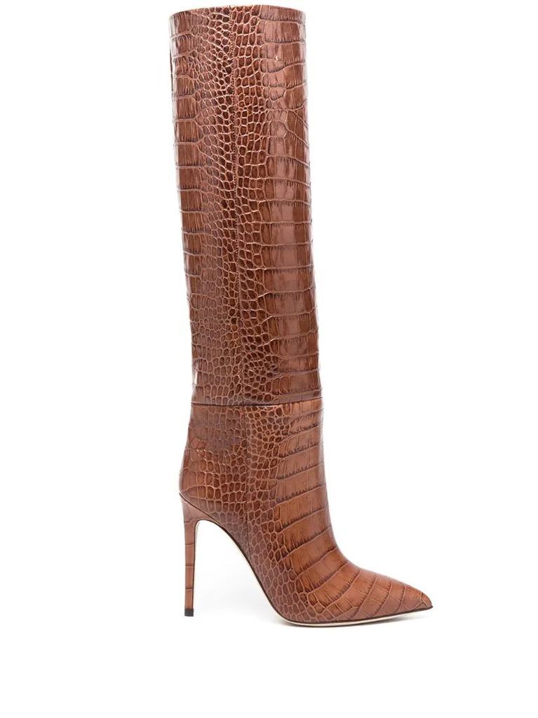 crocodile-embossed leather boots