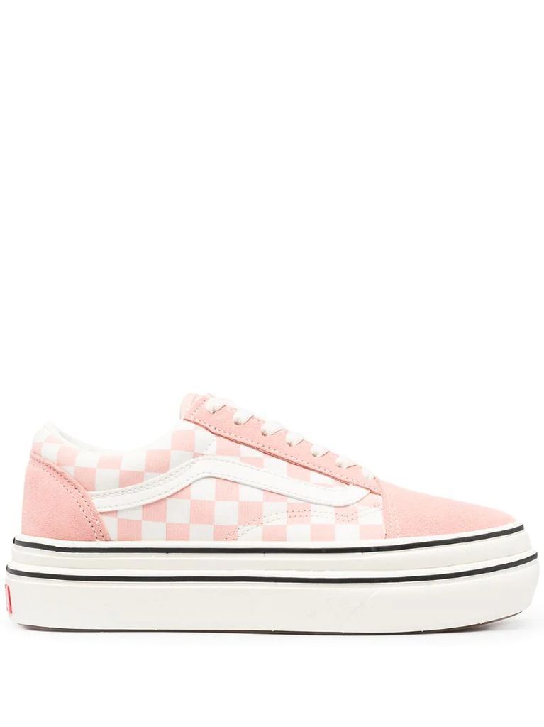 pink checkerboard signature chunky trainers