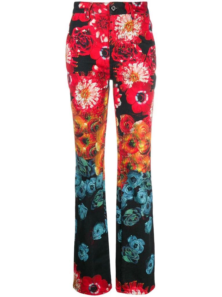 floral print high-rise bootcut jeans