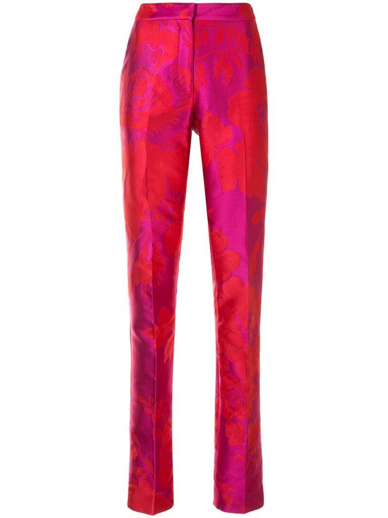 tailored floral jacquard trousers