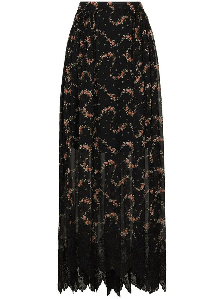 floral-print sheer maxi skirt