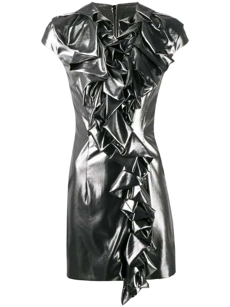 metallic ruched mini dress