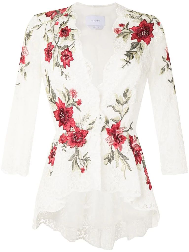 floral-embroidered fitted blouse