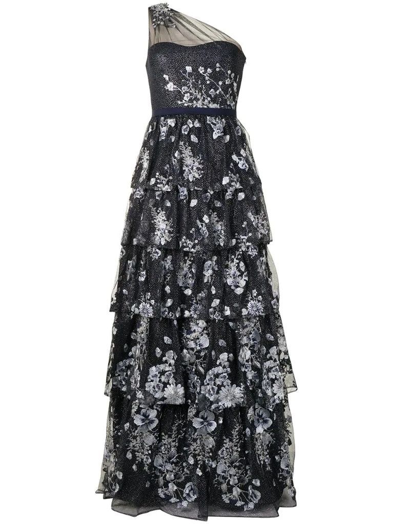 long floral-embroidered dress