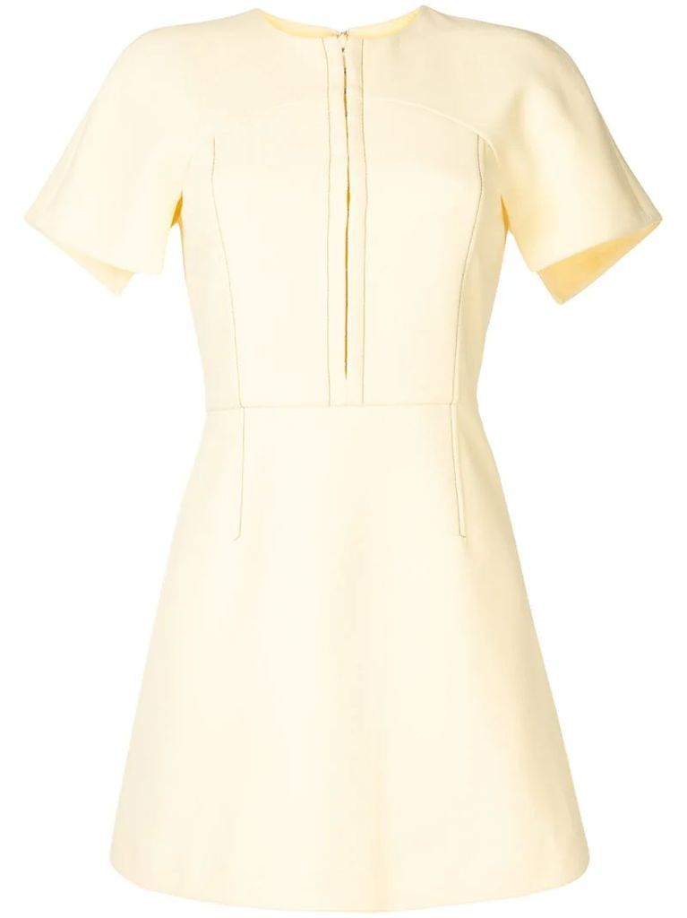 structured short-sleeve mini silk dress